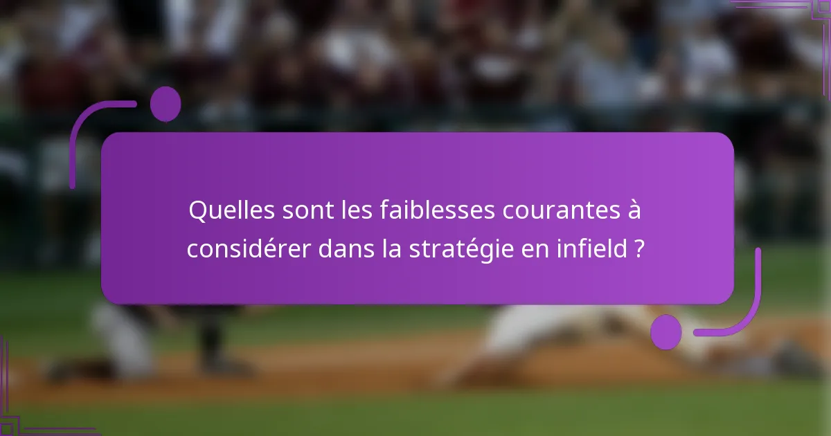 Quelles sont les faiblesses courantes à considérer dans la stratégie en infield ?